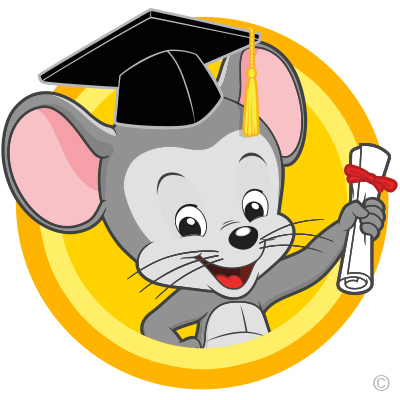 Cartoon mouse with graduation cap and diploma